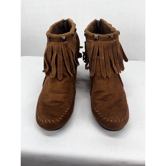 Mossimo Supply Co Moccasin Womens 8.5 Studded Wedge Fall Fringe Zipper Booties - Picture 3 of 8